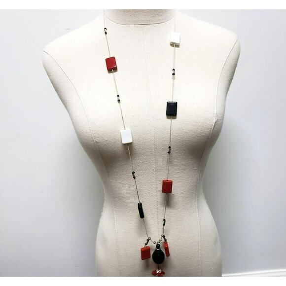 Alfani Jewelry - Alfani Red and Black Art Deco Beaded Statement Necklace Long